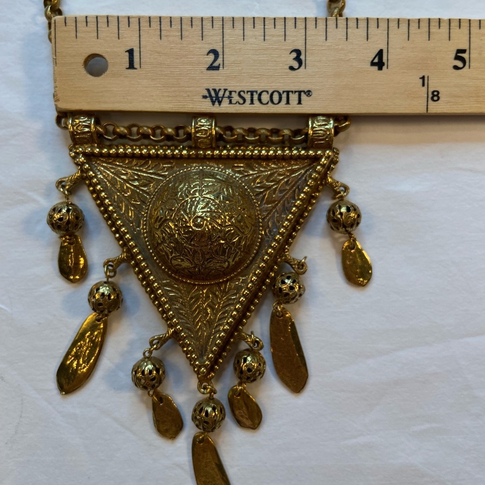 Statement Necklace, Large Triangle Decorated W/Be… - image 3